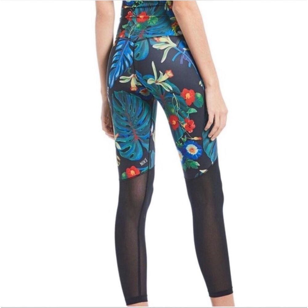 Nike Power 7/8 High-Rise Training leggings tropical floral print mesh panel XS